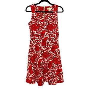 Michael‎ Kors Romantic Maximalist Fit Flare Red Dress Women Sz 4 Artsy Statement